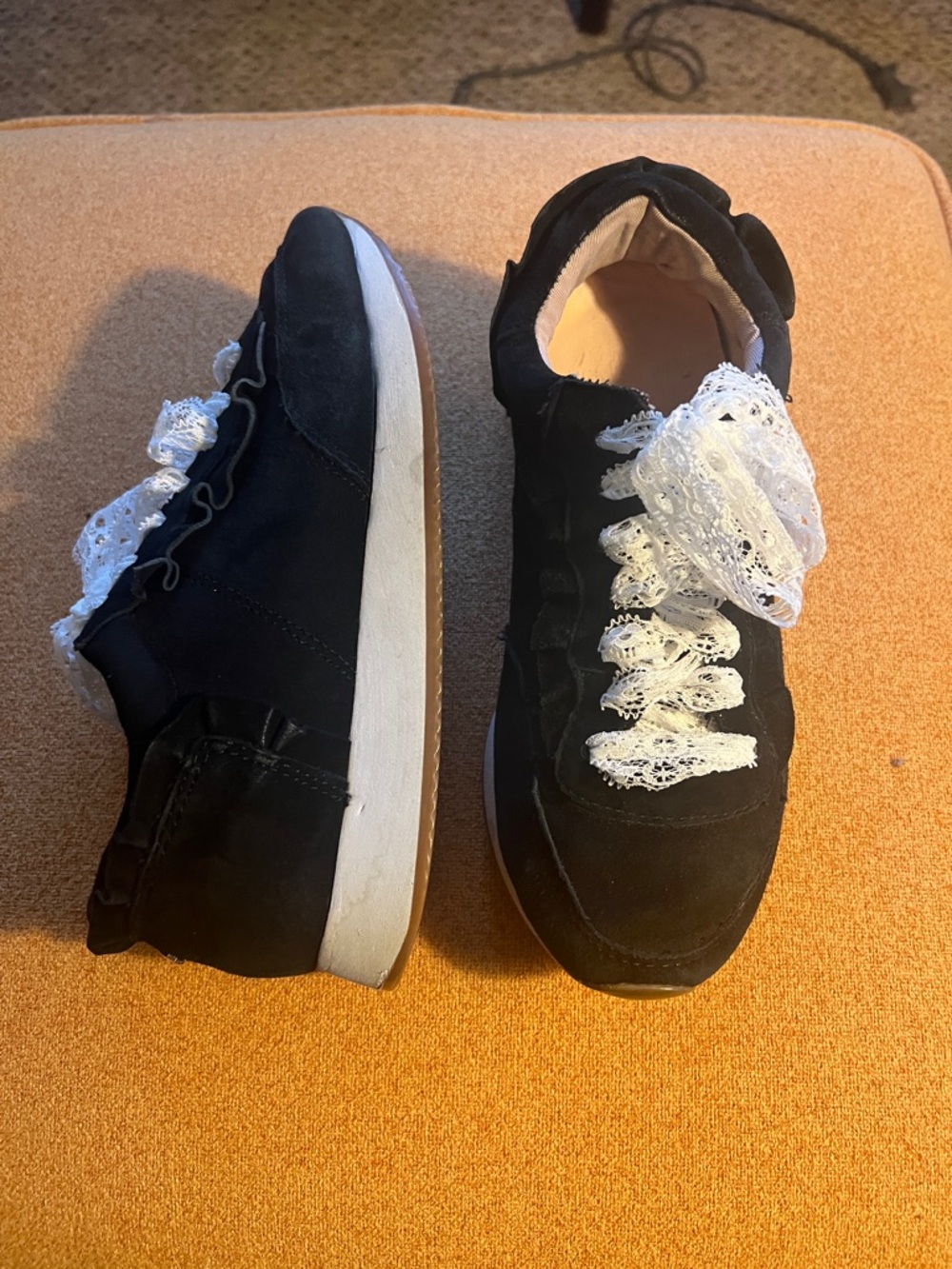kate spade Black Leather Sneakers with White Lace Accents